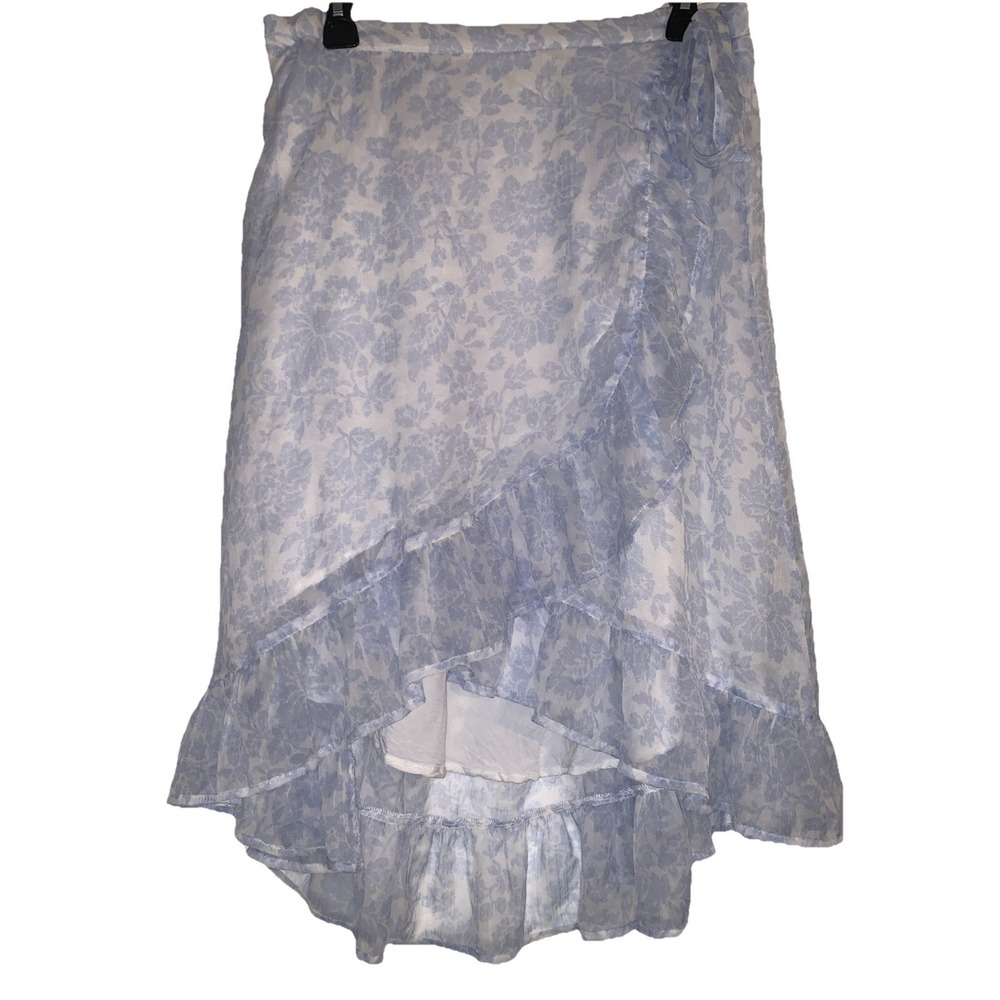 Abercrombie fitch asymmetrical‎ Skirt Large Floral boho Blue White Ruffle Fairy